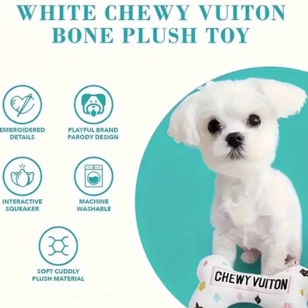 NEW Luxury Chewy Vuiton Dog Toy Bone